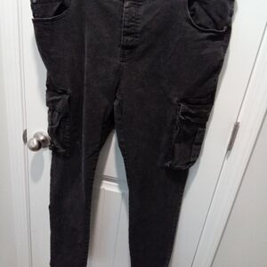 MAN BooHooMAN Big & Tall Size 46 Black Cargo Denim Blue Jeans